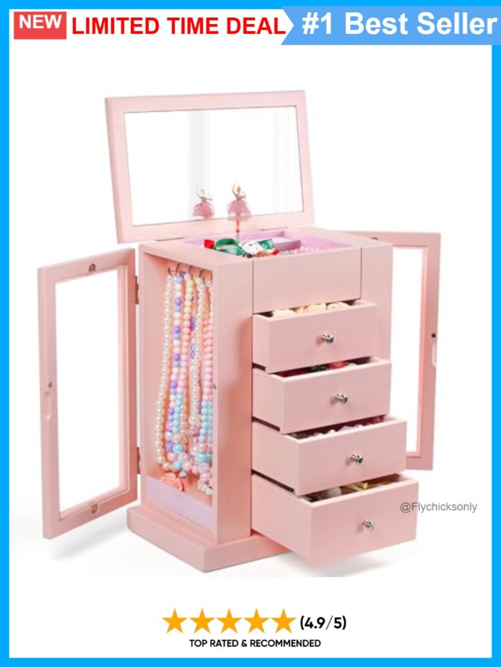 Wooden Musical Jewelry Box Spinning Dancer 5 Layer